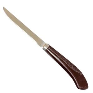 Vintage | GINSU | Stainless Steak Knife 4" Serrated Blade Brown Plastic Handle